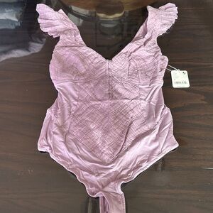 Free People Mauve Textured Bodysuit